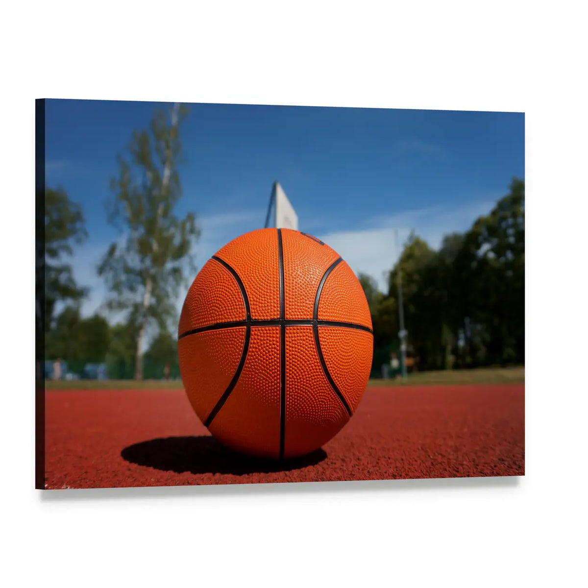 Close-up Basketball on Outdoor Court Canvas Wall Art, single panel gallery wrapped canvas, angled product view