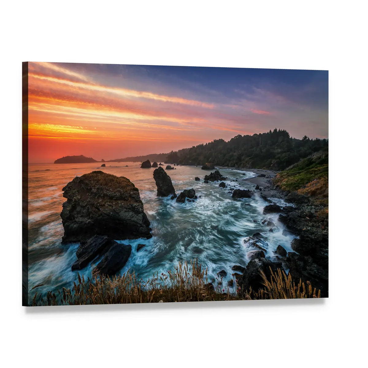 Sunset at a Rocky Beach Canvas Wall Art, single panel gallery wrapped canvas, angled product view