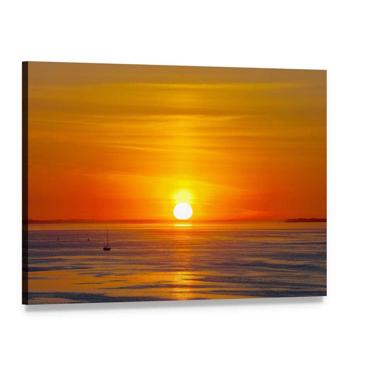 Red Sunset Over the Sea Canvas Wall Art, single panel gallery wrapped canvas, angled product view
