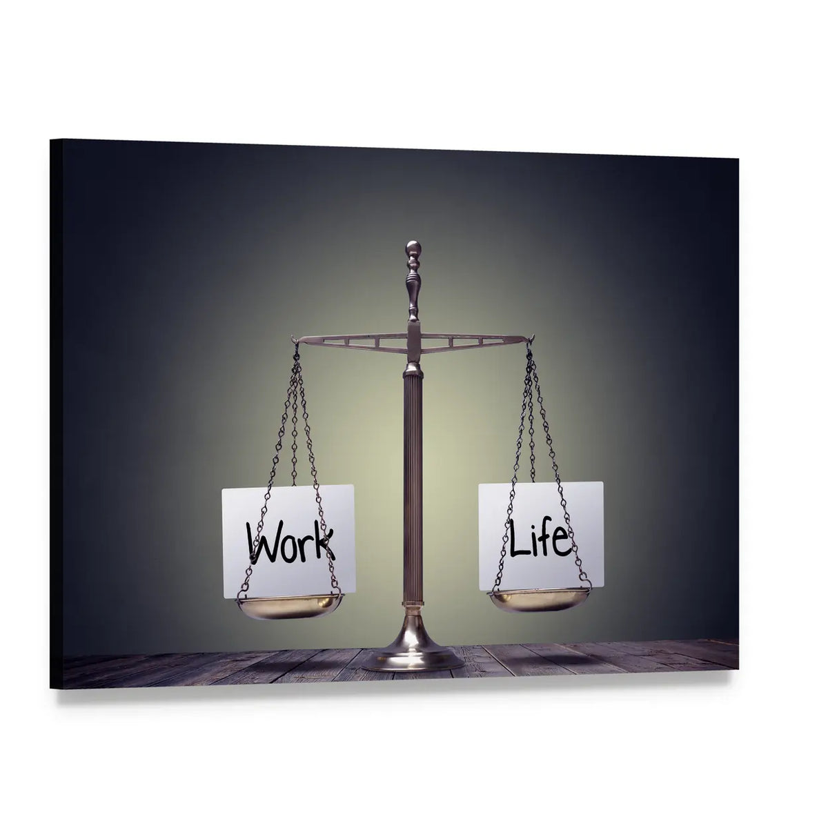 Work and Life Balance Scale Canvas Wall Art, single panel gallery wrapped canvas, angled product view