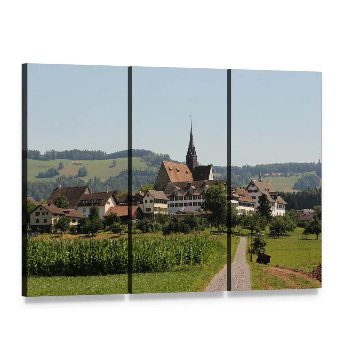 Kappel Monastery in Switzerland Canvas Wall Art, 3 panel 3 Horizontal layout gallery wrapped canvas set, angled product view