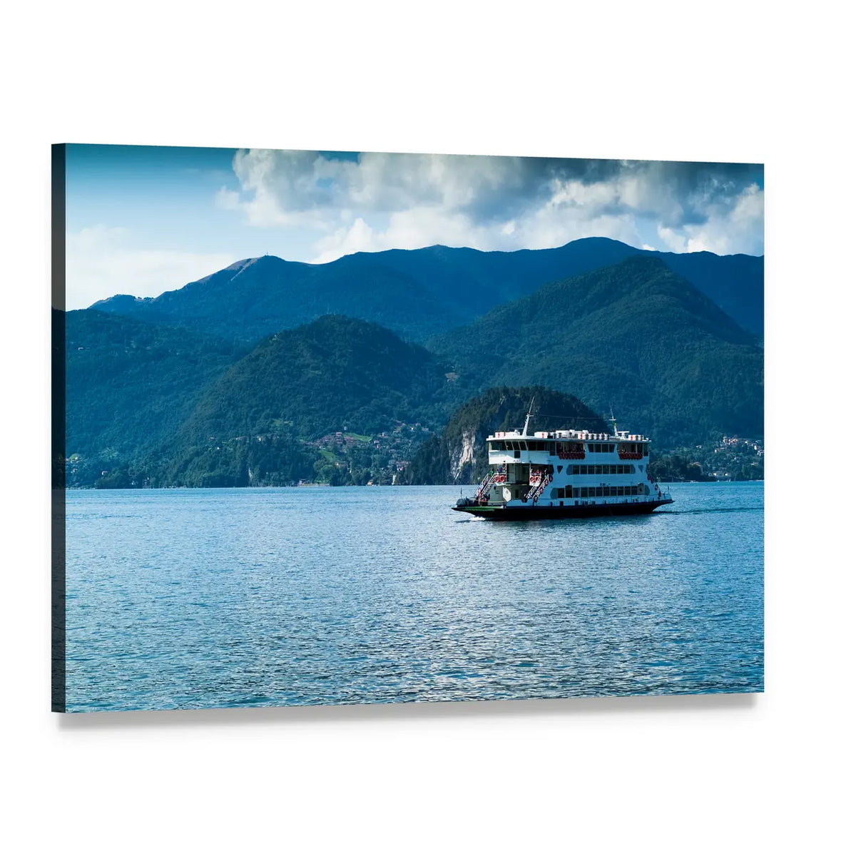 Ferry on Lake Como Canvas Wall Art, single panel gallery wrapped canvas, angled product view