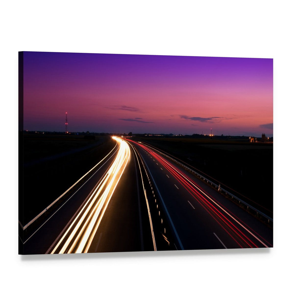 Cars Speeding on Highway Canvas Wall Art, single panel gallery wrapped canvas, angled product view