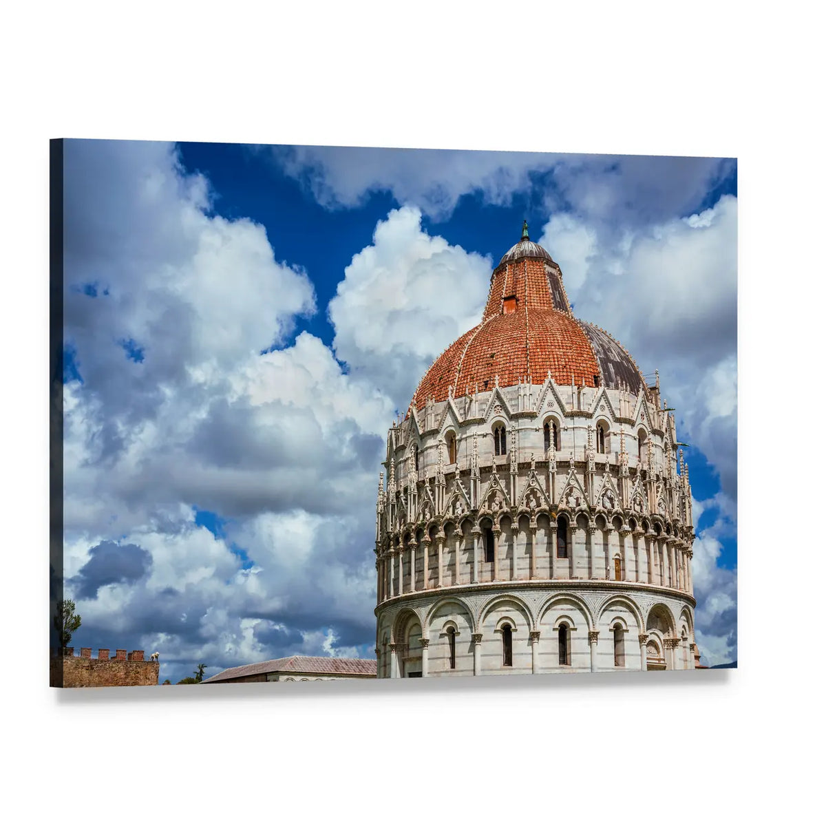Pisa Baptistery Stone Dome Canvas Wall Art, single panel gallery wrapped canvas, angled product view