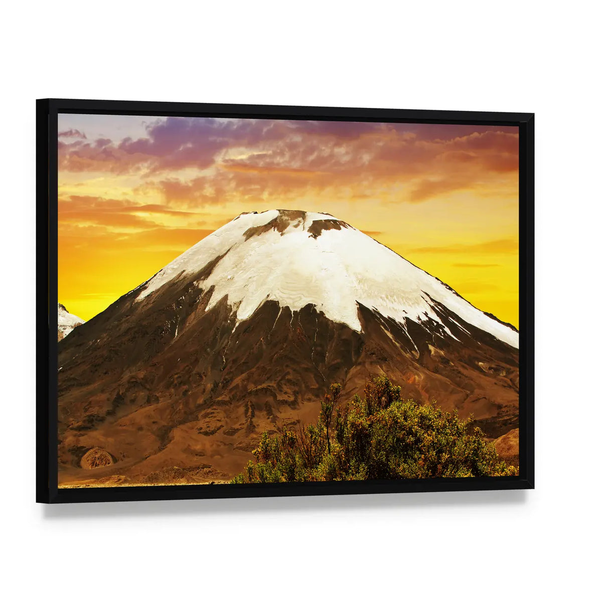 Volcano Parinacota At Sunset In Chile Canvas Wall Art, framed canvas in a black floater frame, angled product view