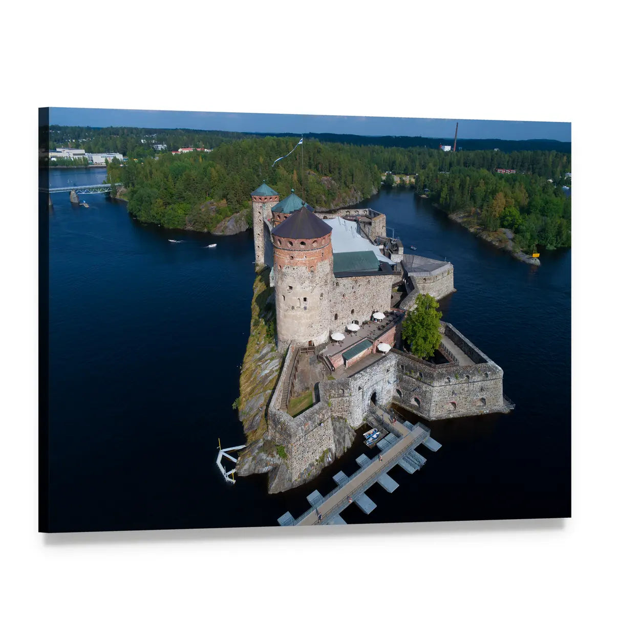 Olavinlinna Fortress, Finland Aerial View Canvas Wall Art, single panel gallery wrapped canvas, angled product view