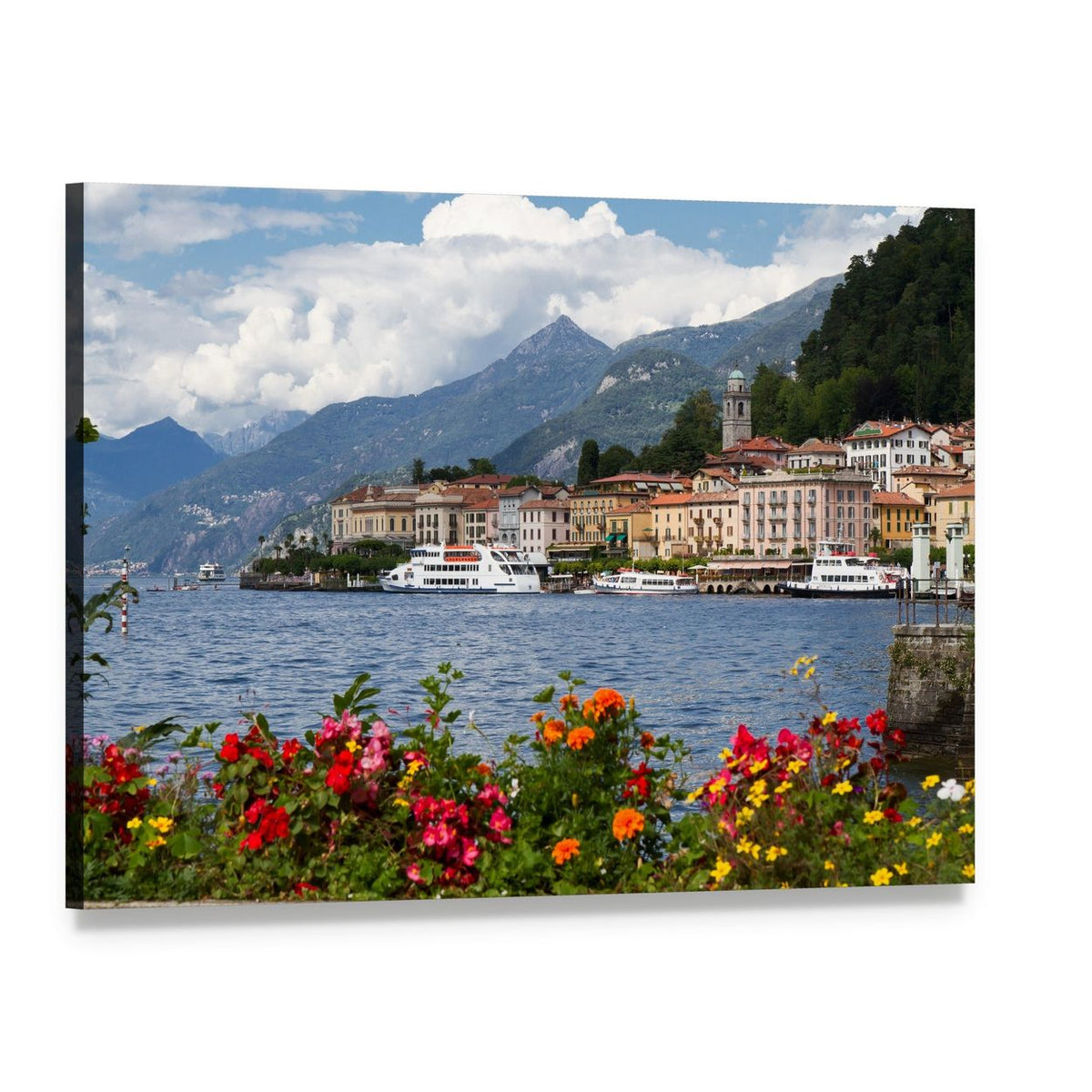Small Town of Bellagio at Lake Canvas Wall Art, single panel gallery wrapped canvas, angled product view