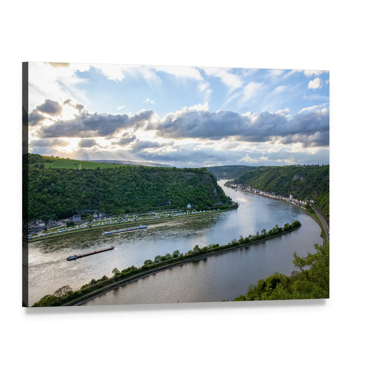 Rhine Valley Landscape Canvas Wall Art, single panel gallery wrapped canvas, angled product view
