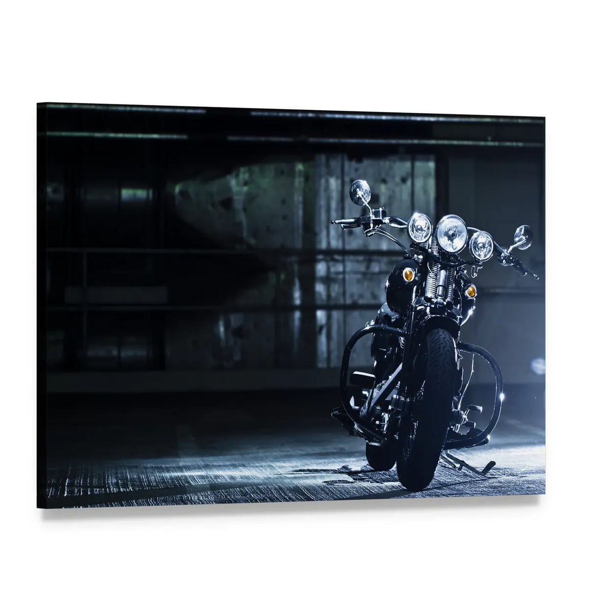 Classic Cruiser Motorcycle Front Canvas Wall Art, single panel gallery wrapped canvas, angled product view