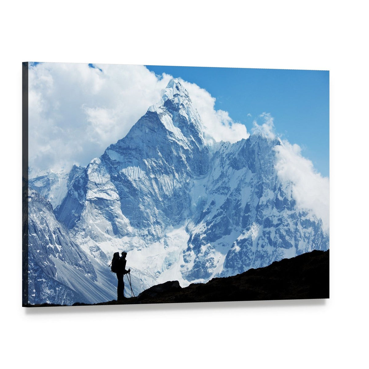 Hiker in Everest Region Canvas Wall Art, single panel gallery wrapped canvas, angled product view