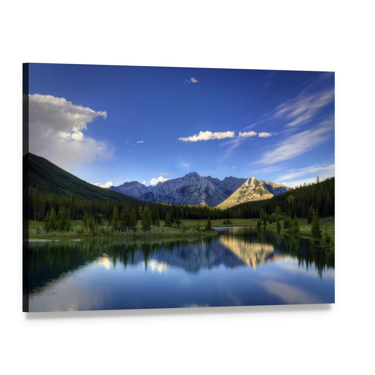 Cascade Ponds Reflection in Lake Canvas Wall Art, single panel gallery wrapped canvas, angled product view