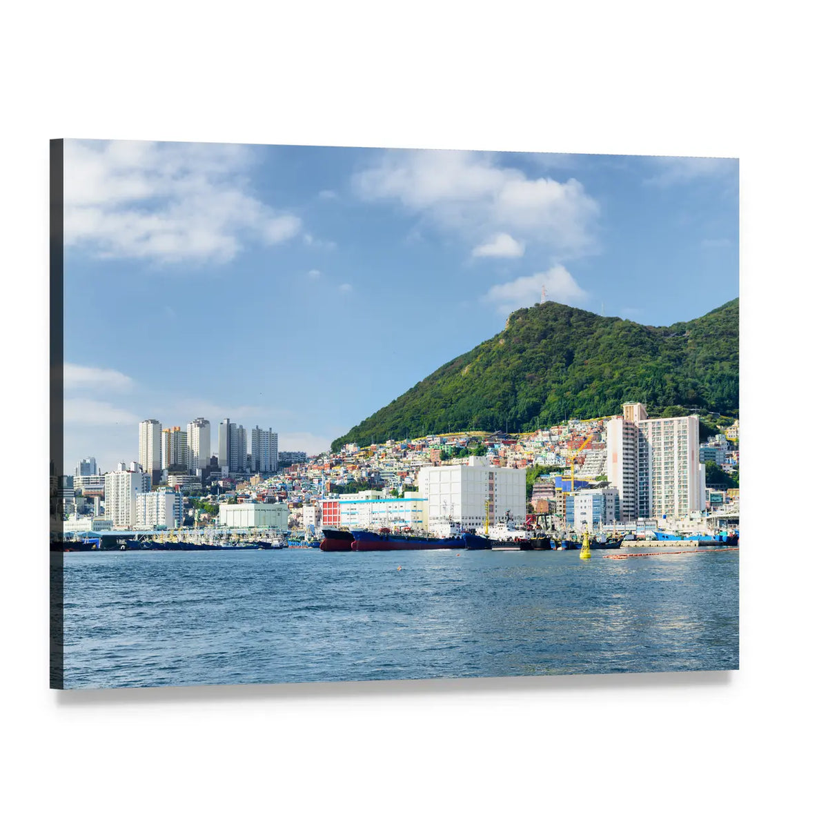 Busan City Lake View Canvas Wall Art, single panel gallery wrapped canvas, angled product view