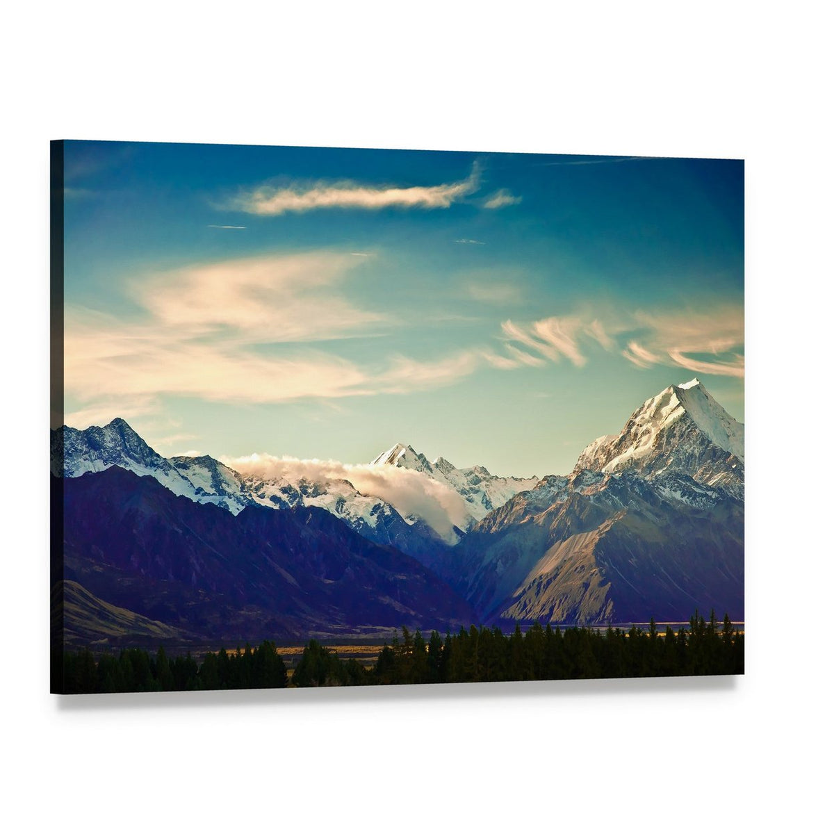 Mount Cook National Park Canvas Wall Art, single panel gallery wrapped canvas, angled product view