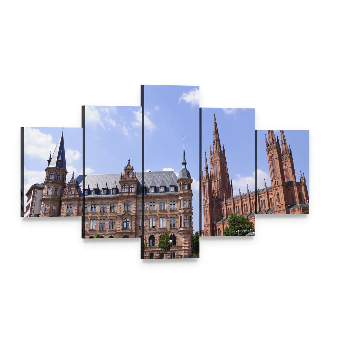 Market Place in Wiesbaden Canvas Wall Art, 5 panel 5 Star layout gallery wrapped canvas set, angled product view