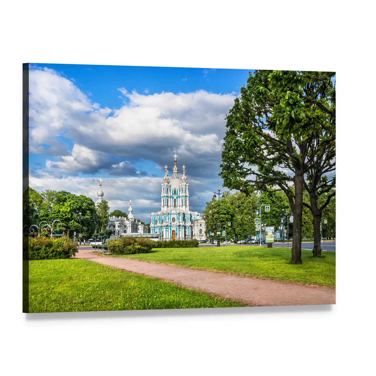 Smolny Cathedral on a Sunny Summer Day Canvas Wall Art, single panel gallery wrapped canvas, angled product view