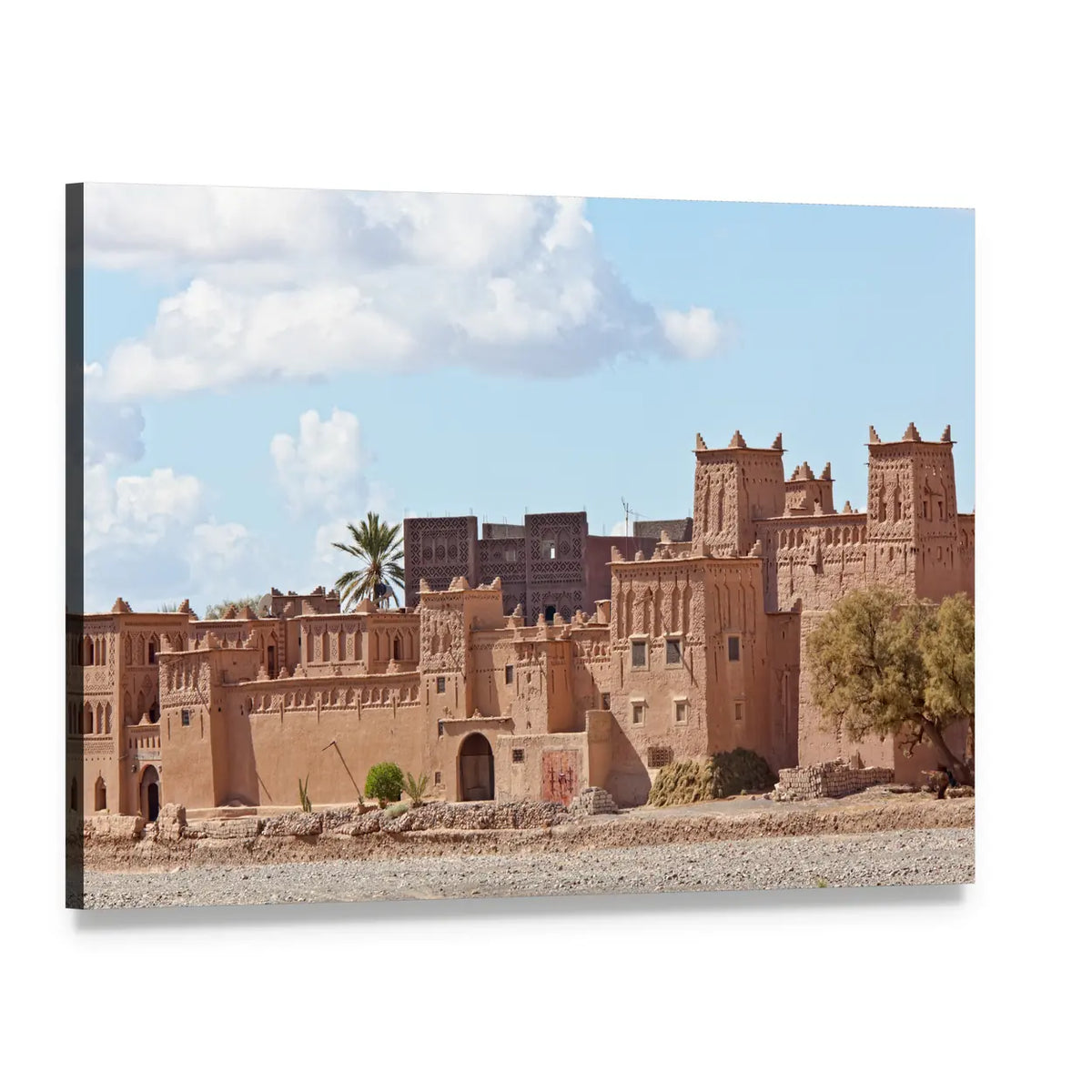 Kasbah Mud-brick Fortress Canvas Wall Art, single panel gallery wrapped canvas, angled product view