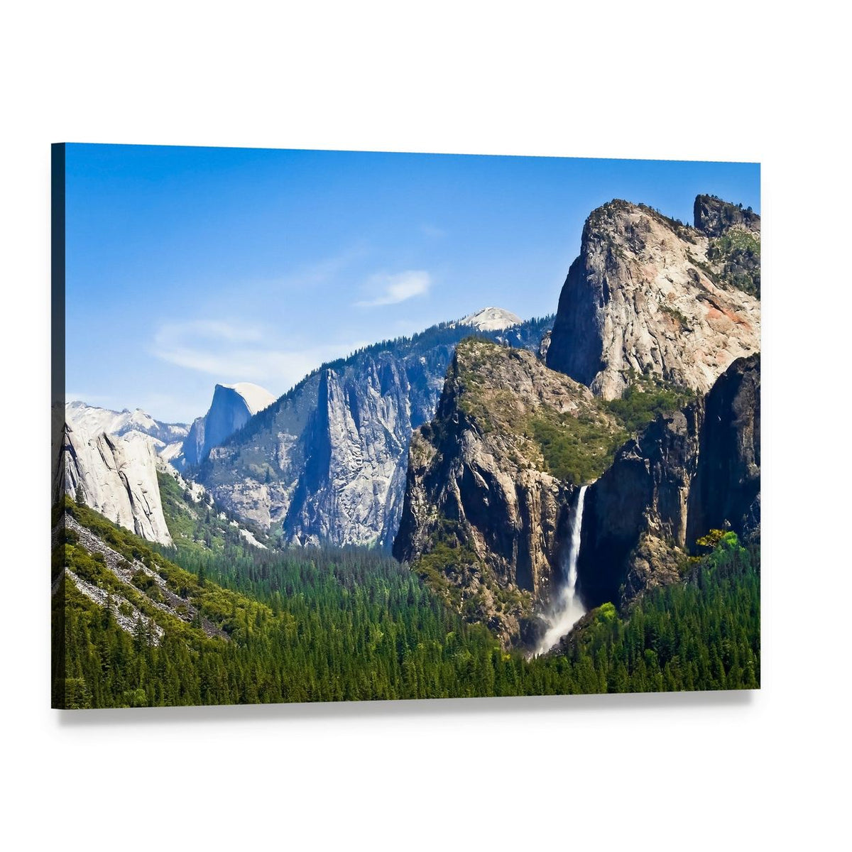 Yosemite Waterfall and Mountain Scenery Canvas Wall Art, single panel gallery wrapped canvas, angled product view