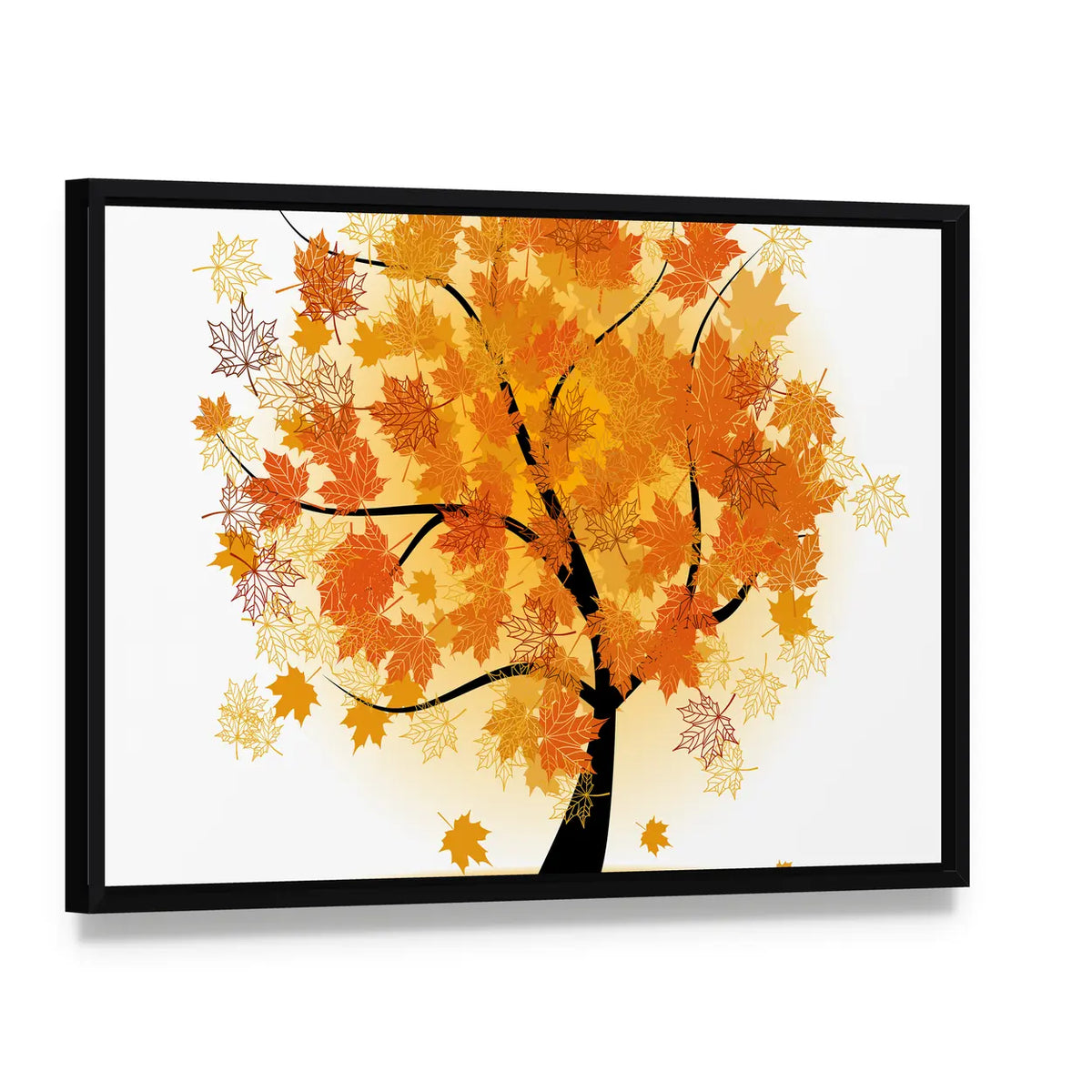 Maple Tree in Autumn Canvas Wall Art, framed canvas in a black floater frame, angled product view