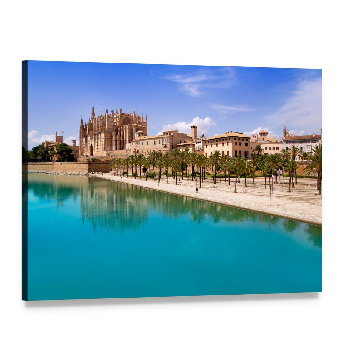 Majorca La Seu Cathedral Reflection Canvas Wall Art, single panel gallery wrapped canvas, angled product view