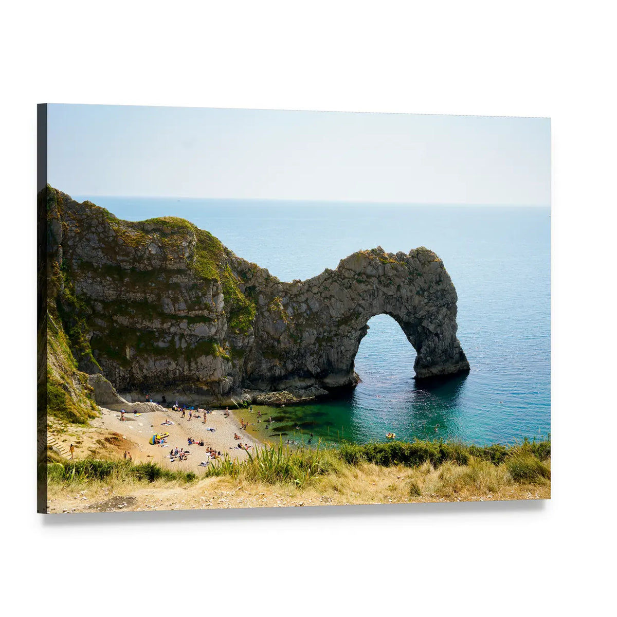 Durdle Door Limestone Arch Over Turquoise Sea Canvas Wall Art, single panel gallery wrapped canvas, angled product view