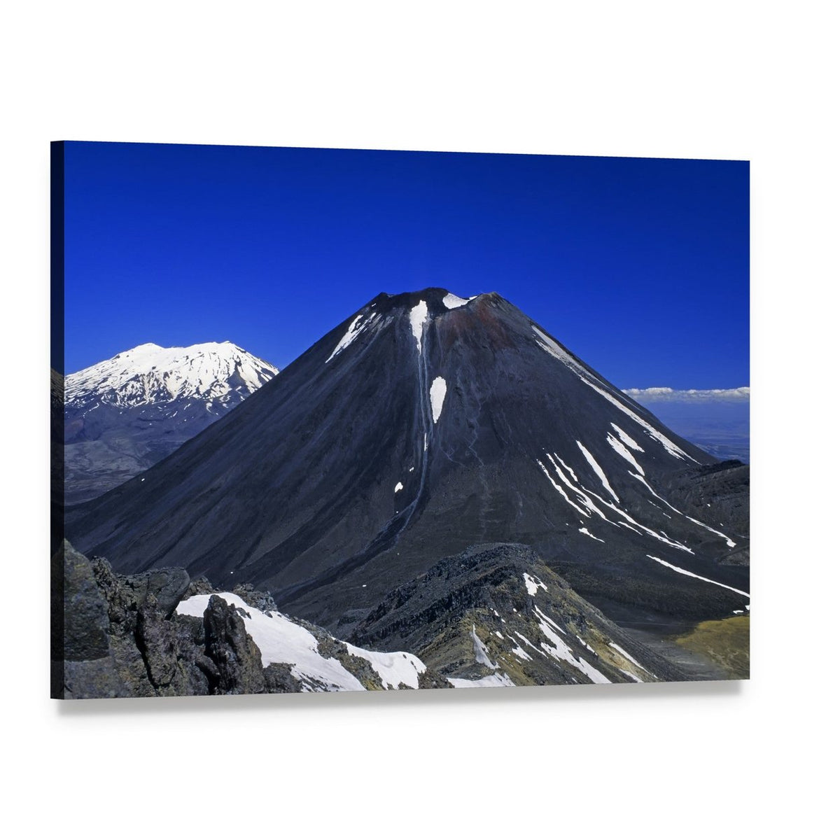 Mount Ngauruhoe and Ruapehu Canvas Wall Art, single panel gallery wrapped canvas, angled product view