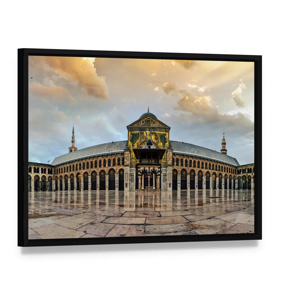 Great Umayyad Mosque Of Damascus Syria Canvas Wall Art, framed canvas in a black floater frame, angled product view