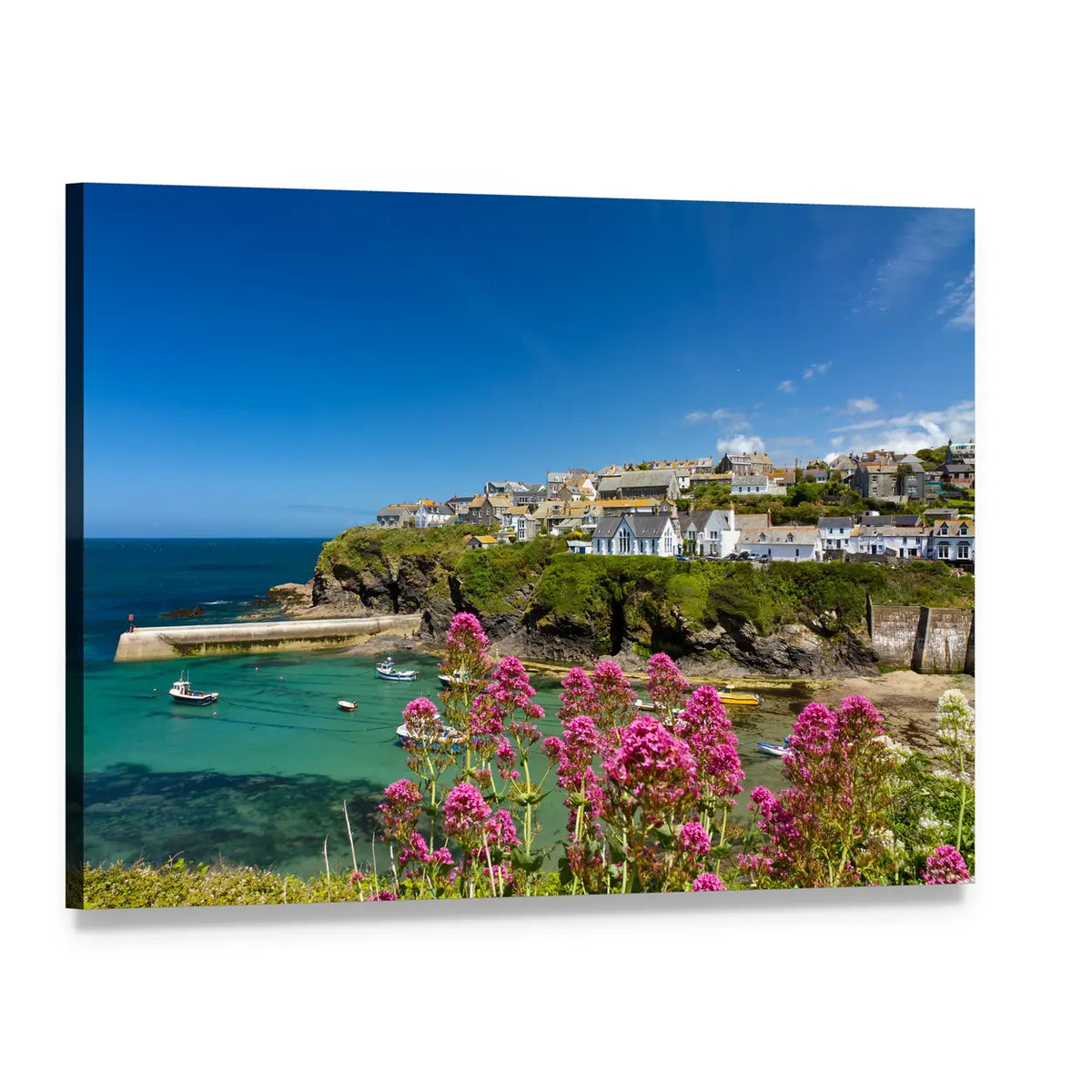 Harbour of Port Isaac, Cornwall Canvas Wall Art, single panel gallery wrapped canvas, angled product view