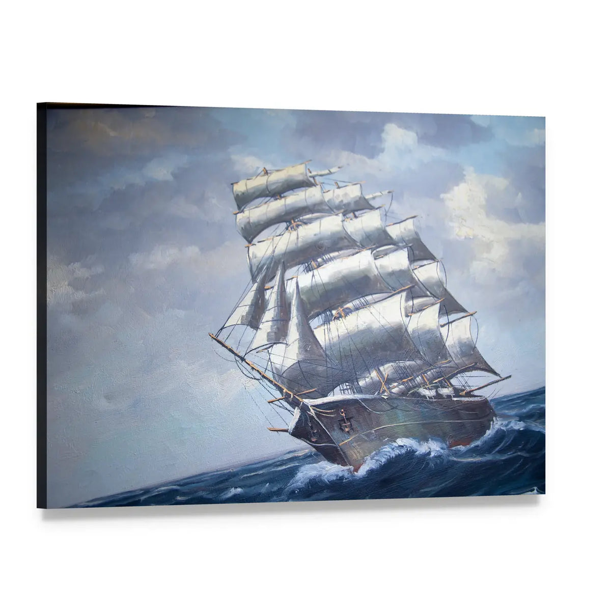 Multi-masted Tall Ship in Choppy Seas Canvas Wall Art, single panel gallery wrapped canvas, angled product view