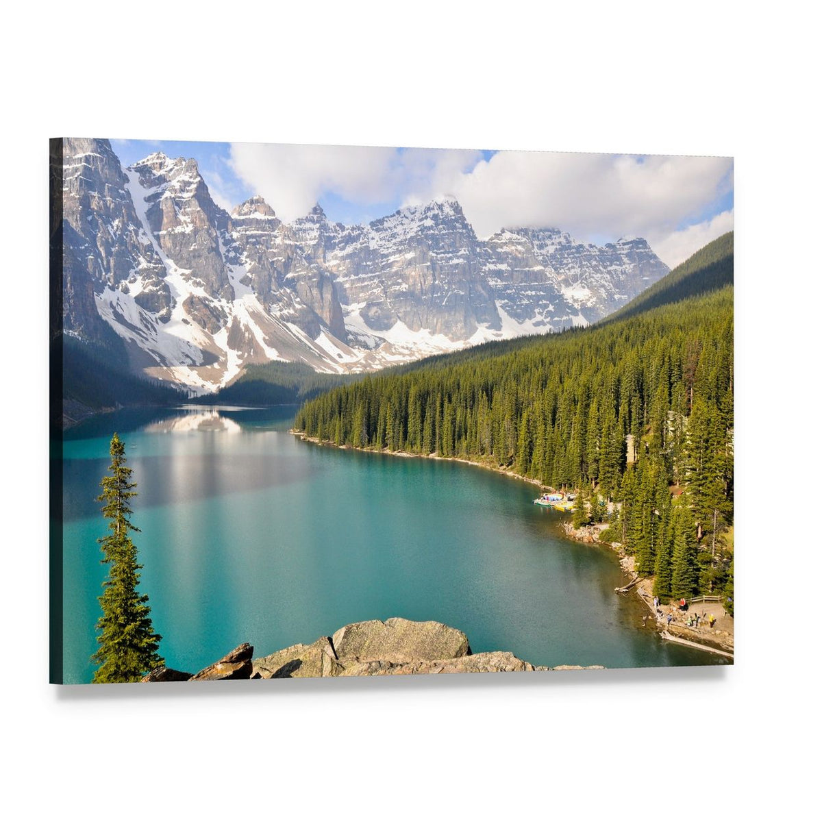 Moraine Lake Reflections with Rocky Mountains Canvas Wall Art, single panel gallery wrapped canvas, angled product view