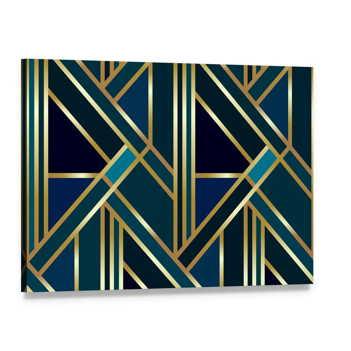 Golden Geometric Pattern Canvas Wall Art, single panel gallery wrapped canvas, angled product view
