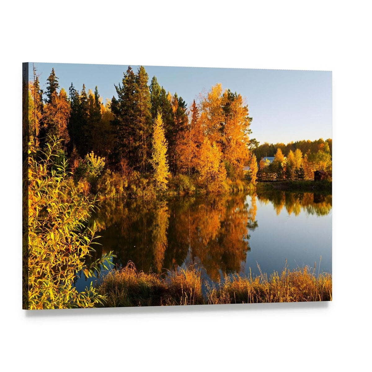 Lake in Sunset Rays Canvas Wall Art, single panel gallery wrapped canvas, angled product view
