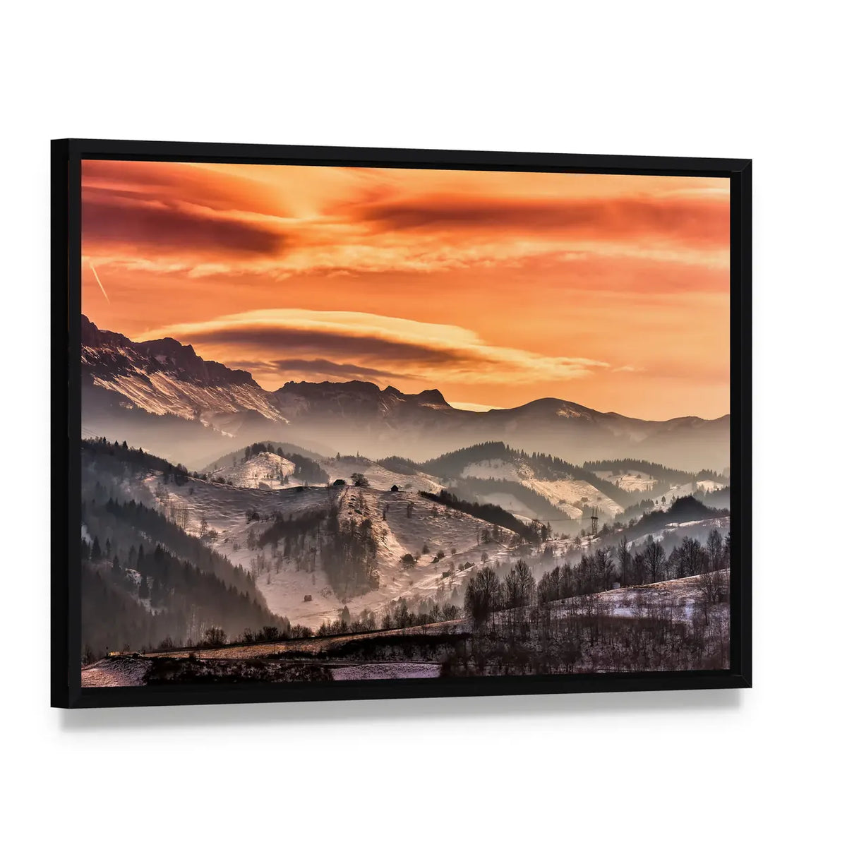 Mountain Landscape Pestera In Romania Canvas Wall Art, framed canvas in a black floater frame, angled product view