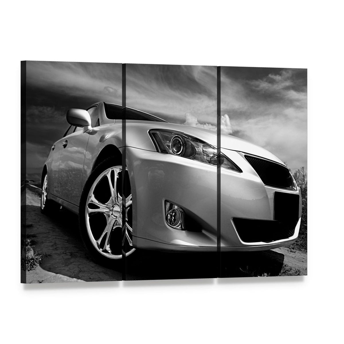 Powerful Sports Car Canvas Wall Art, 3 panel 3 Horizontal layout gallery wrapped canvas set, angled product view