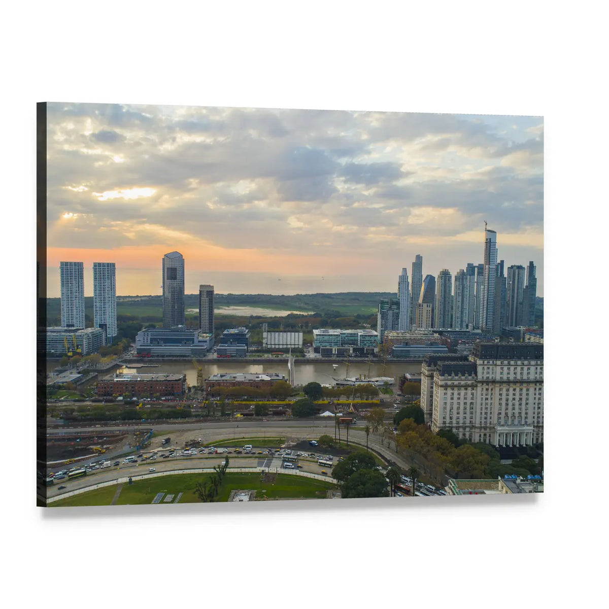 Buenos Aires Cityscape Canvas Wall Art, single panel gallery wrapped canvas, angled product view