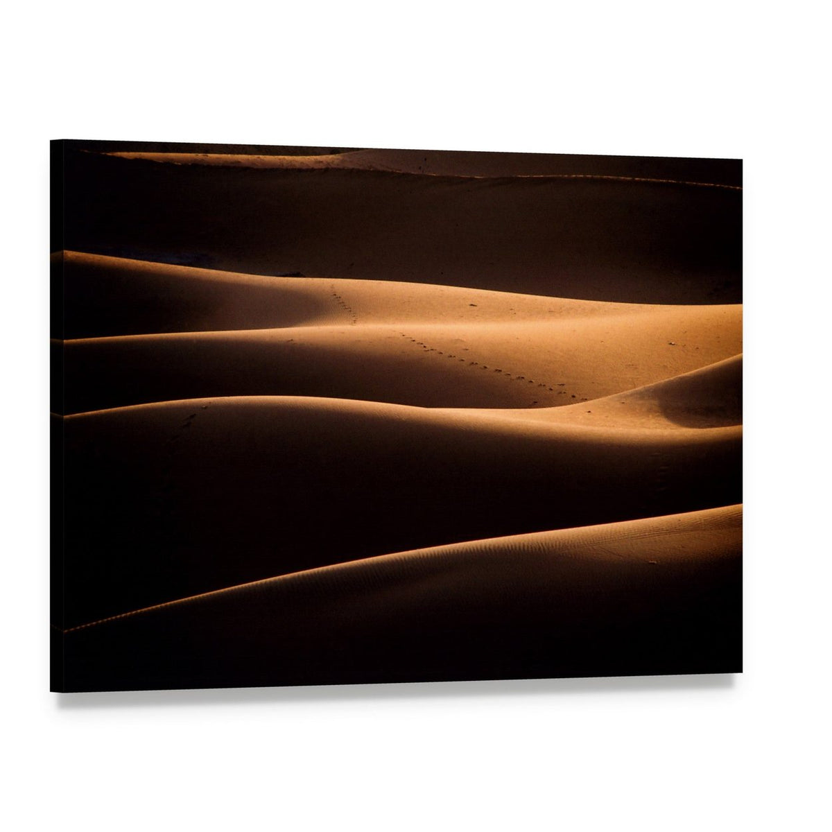 Golden Sand Dunes with Footprints Canvas Wall Art, single panel gallery wrapped canvas, angled product view