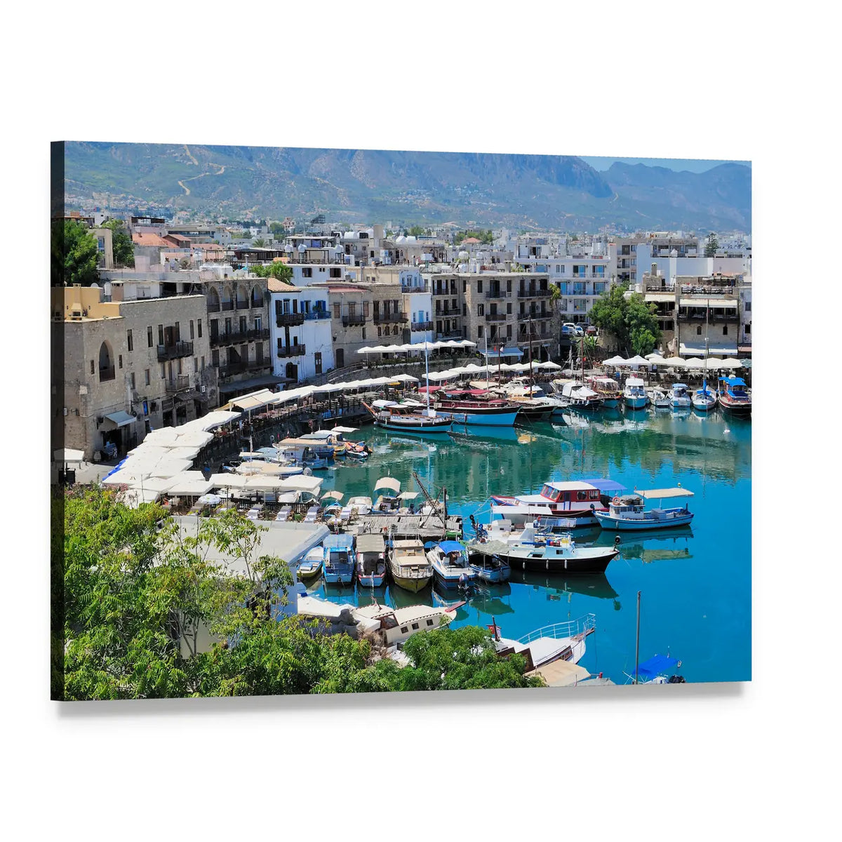 Kyrenia Seashore and Pier Canvas Wall Art, single panel gallery wrapped canvas, angled product view