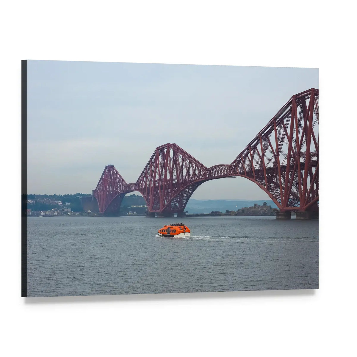 Forth Bridge with Orange Boat Canvas Wall Art, single panel gallery wrapped canvas, angled product view