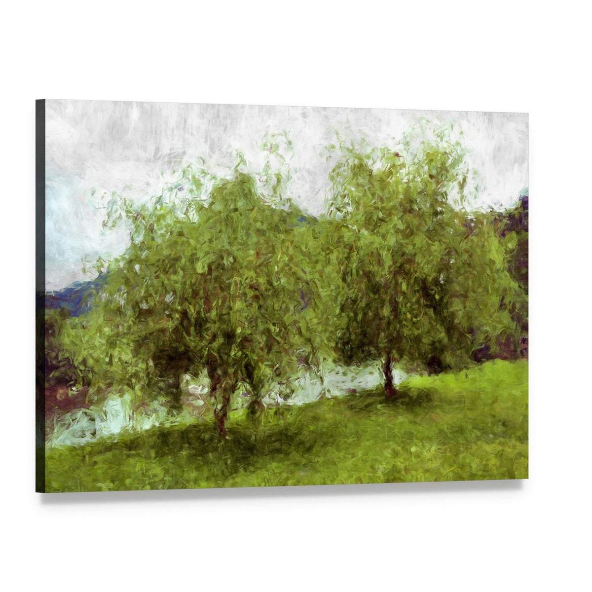 Watercolor Sketch of Two Green Trees Canvas Wall Art, single panel gallery wrapped canvas, angled product view