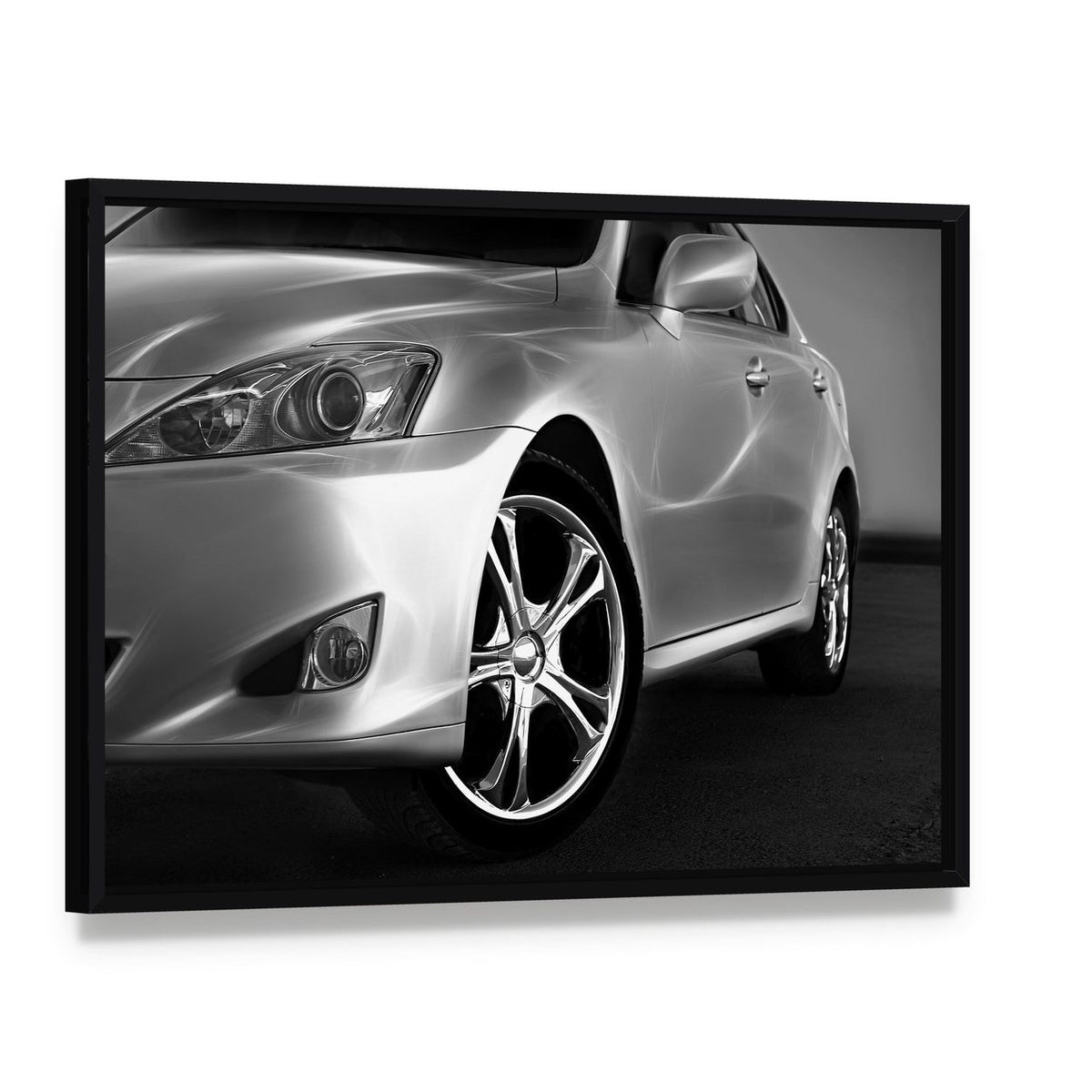 Fast Sports Car Canvas Wall Art, framed canvas in a black floater frame, angled product view