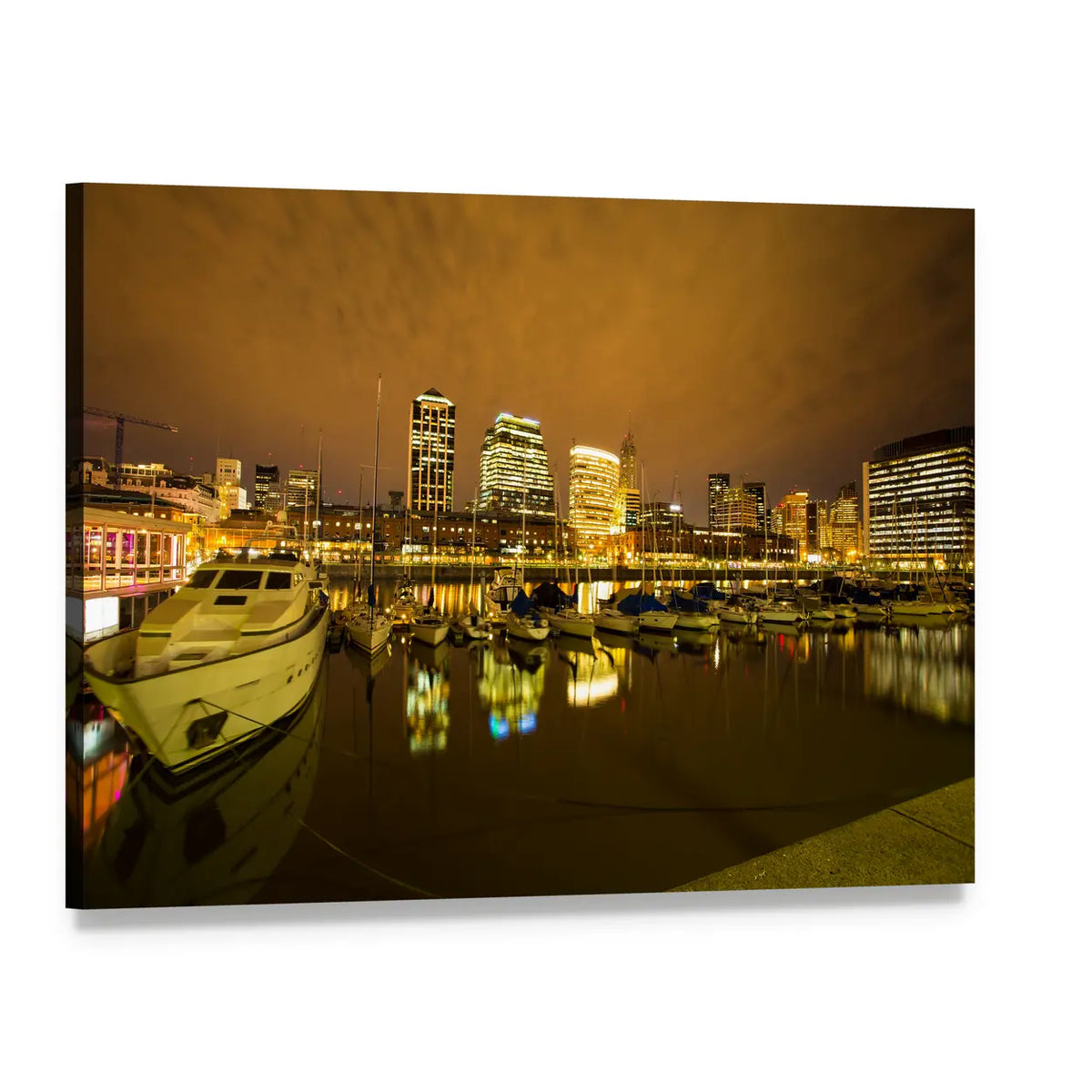 Puerto Madero Night Skyline Canvas Wall Art, single panel gallery wrapped canvas, angled product view
