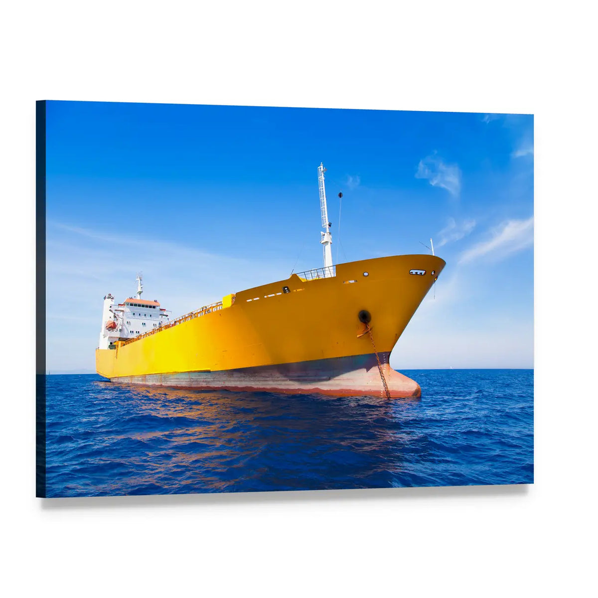 Yellow Cargo Ship Bow with Anchor Chain Canvas Wall Art, single panel gallery wrapped canvas, angled product view