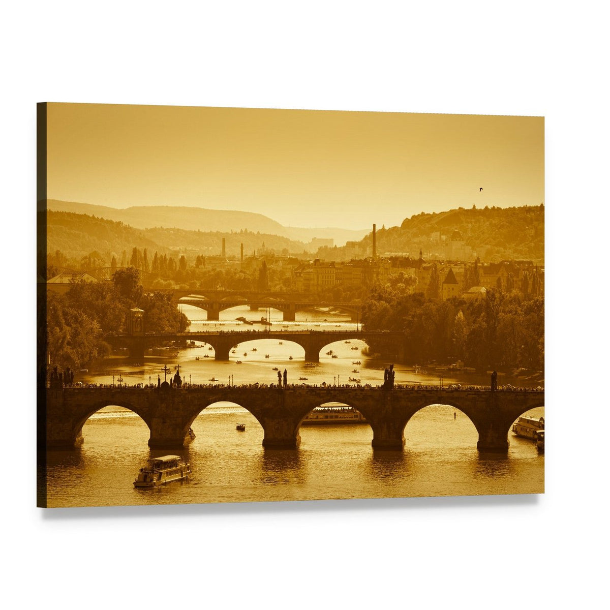 Vltava River in Prague Canvas Wall Art, single panel gallery wrapped canvas, angled product view