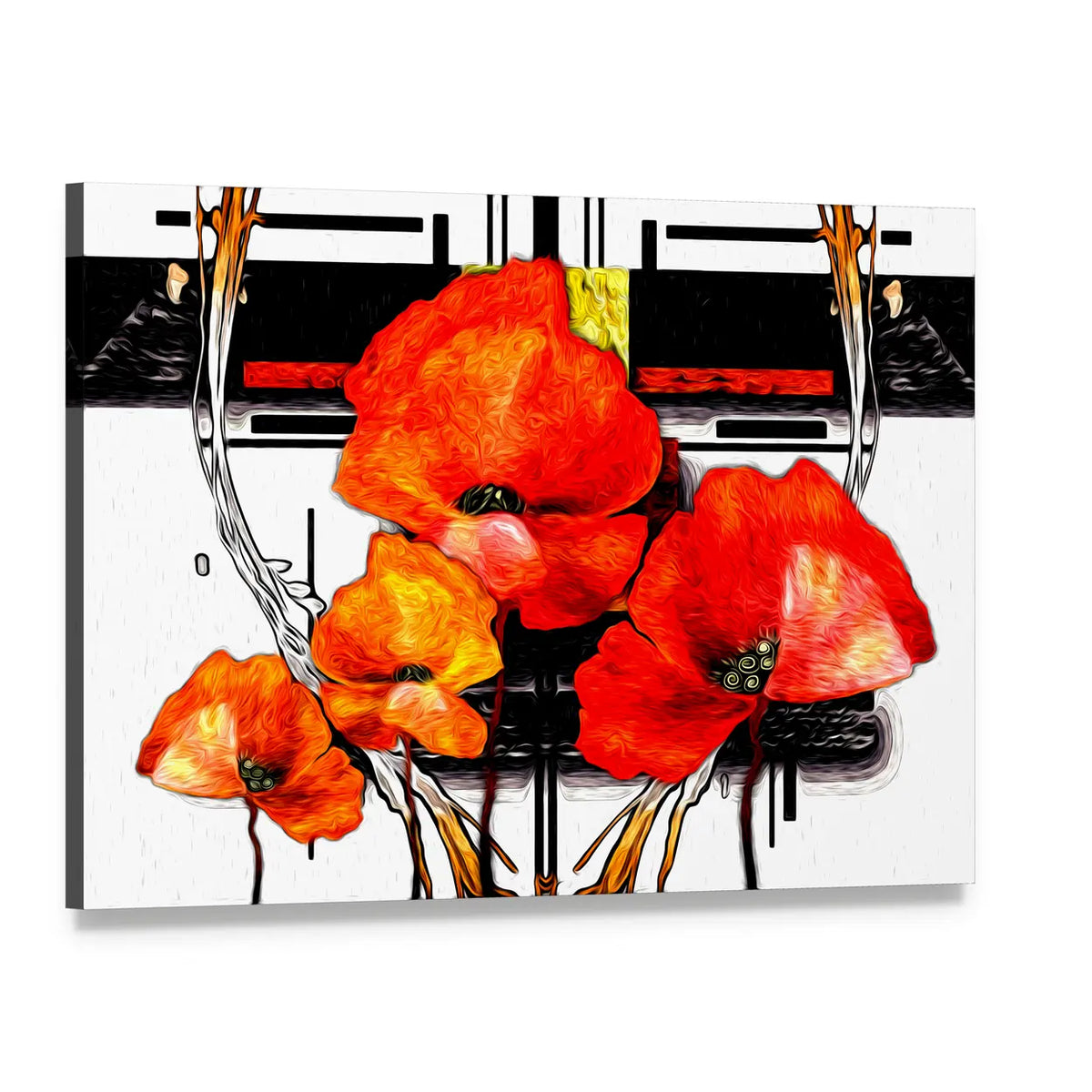 Red and Orange Poppies Abstract Illustration Canvas Wall Art, single panel gallery wrapped canvas, angled product view