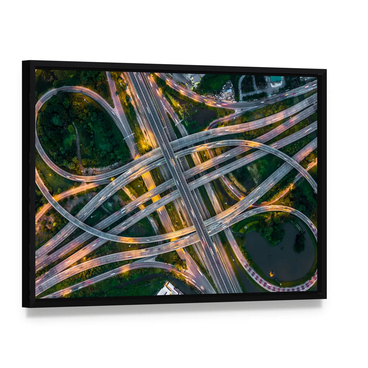 Bangkok Expressway Canvas Wall Art, framed canvas in a black floater frame, angled product view