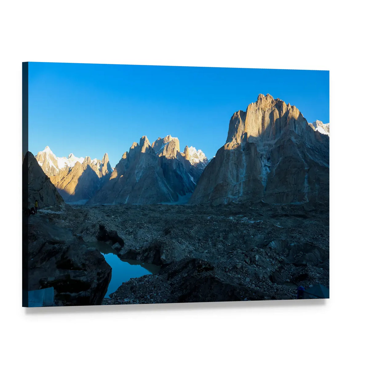 Trango Towers and Baltoro Glacier Karakorum Pakistan Canvas Wall Art, single panel gallery wrapped canvas, angled product view