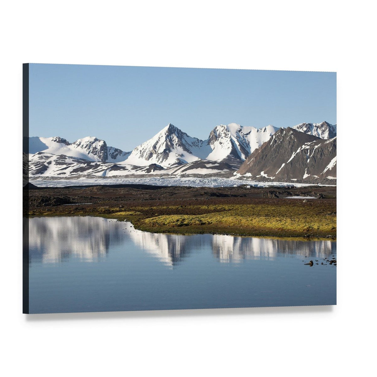 Arctic Summer Landscape with Tundra and Glaciers Canvas Wall Art, single panel gallery wrapped canvas, angled product view