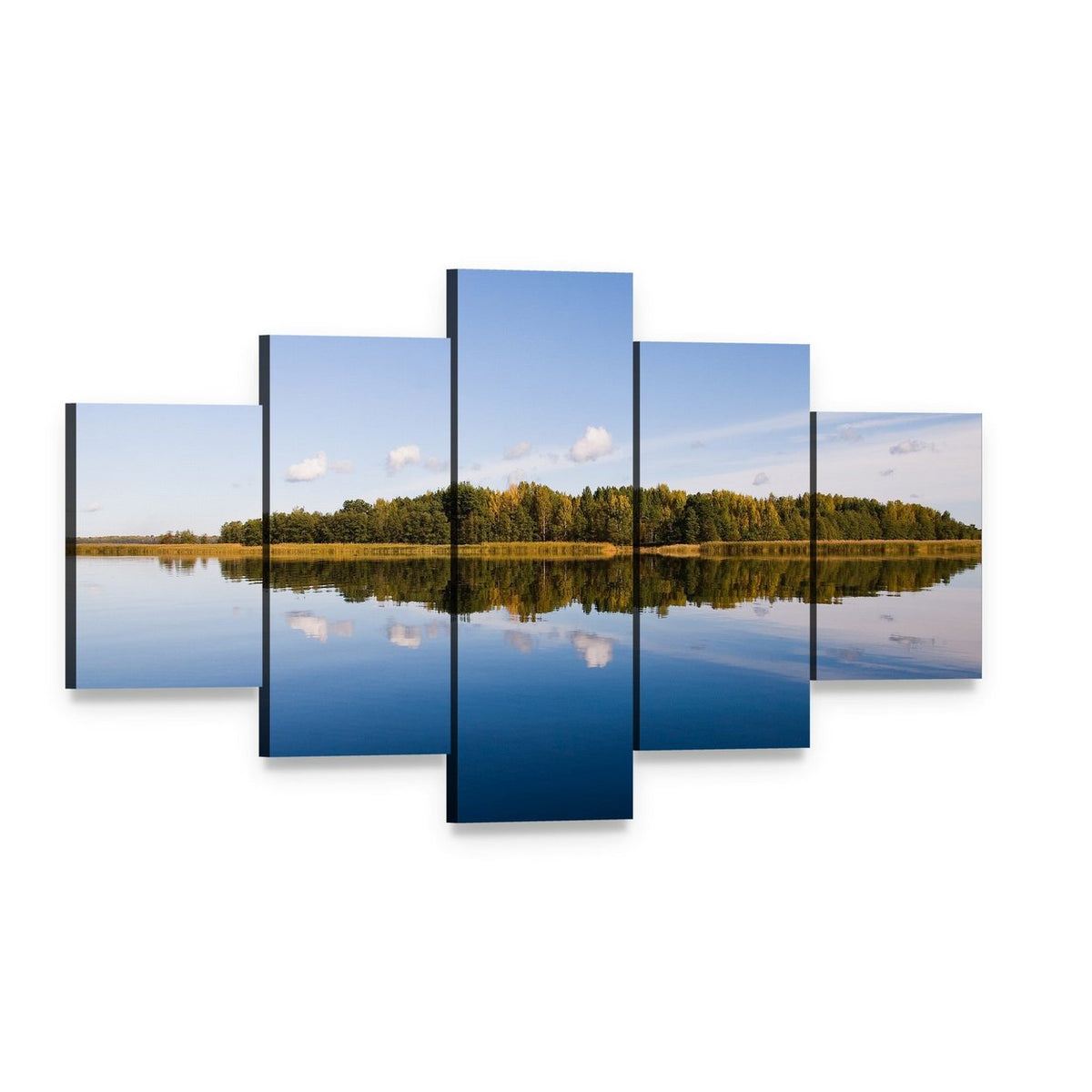 Forest and Lake in Russia Canvas Wall Art, 5 panel 5 Star layout gallery wrapped canvas set, angled product view