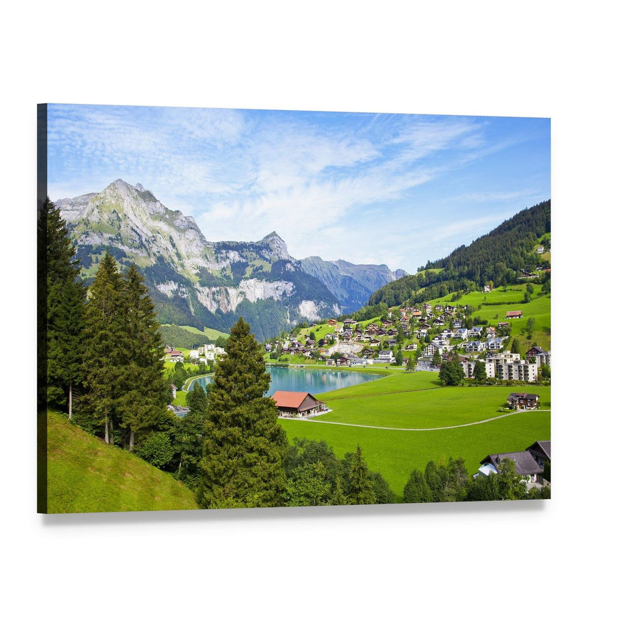 Engelberg Village Switzerland Canvas Wall Art, single panel gallery wrapped canvas, angled product view