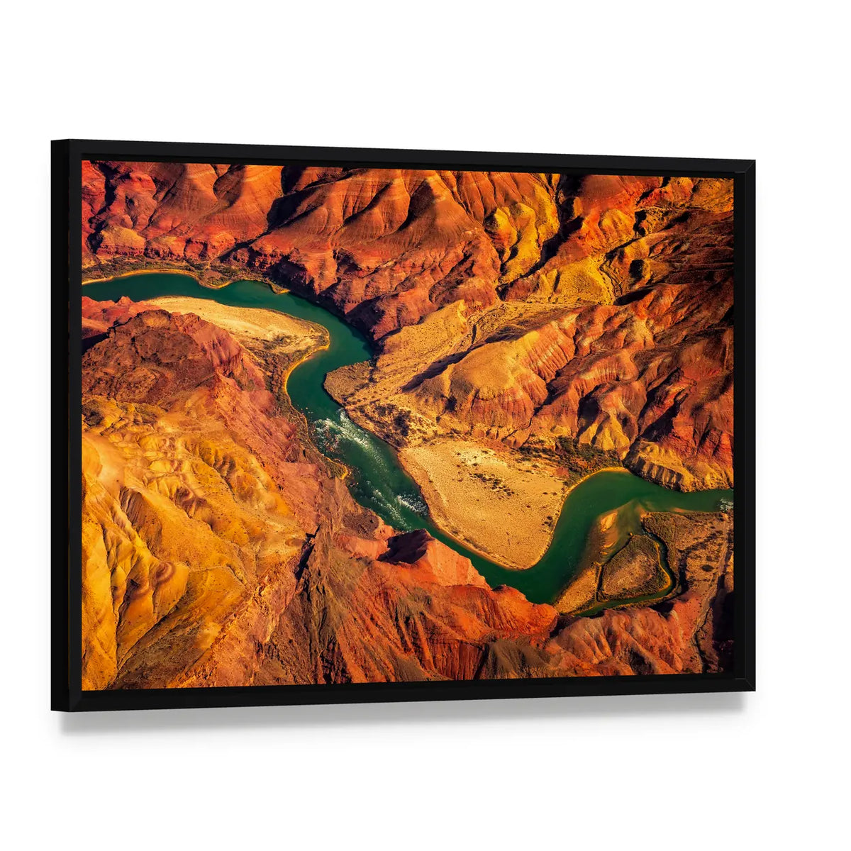 Colorado River, Grand Canyon Canvas Wall Art, framed canvas in a black floater frame, angled product view
