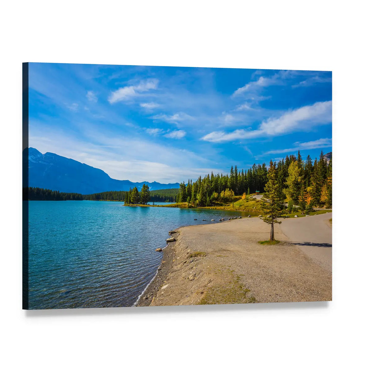Two Jack Lake Canvas Wall Art, single panel gallery wrapped canvas, angled product view